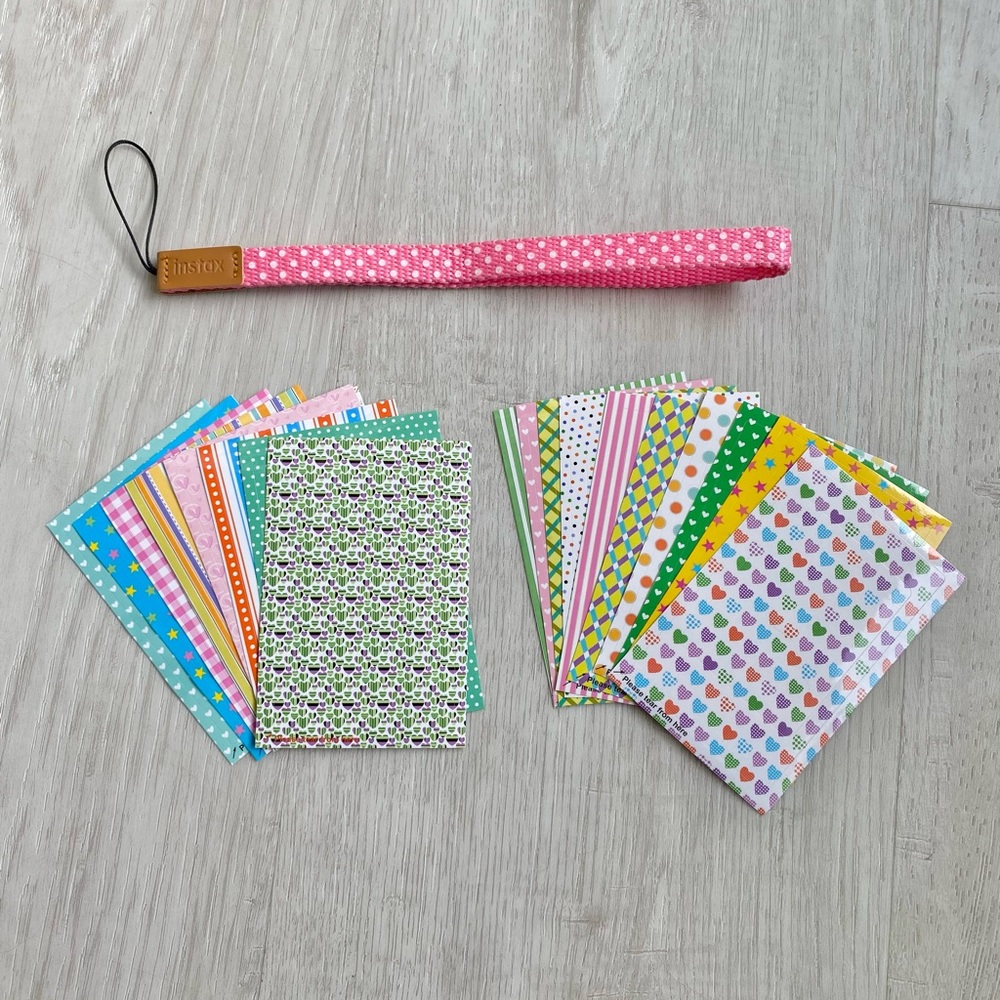INSTAX Accessory Bundle Pink Polkadot Wriststrap and Photo Frames